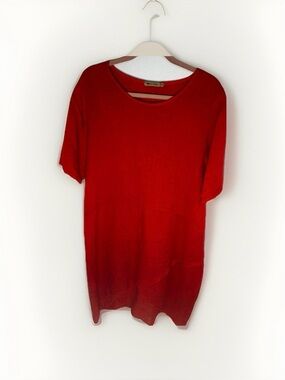 Klasiks 100% Italian Linen Boho Coastal Ruffle Midi Dress Red Lagenlook Size S